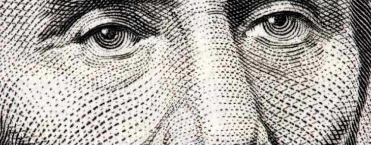 Abraham Lincoln close up from 5 dollar bill